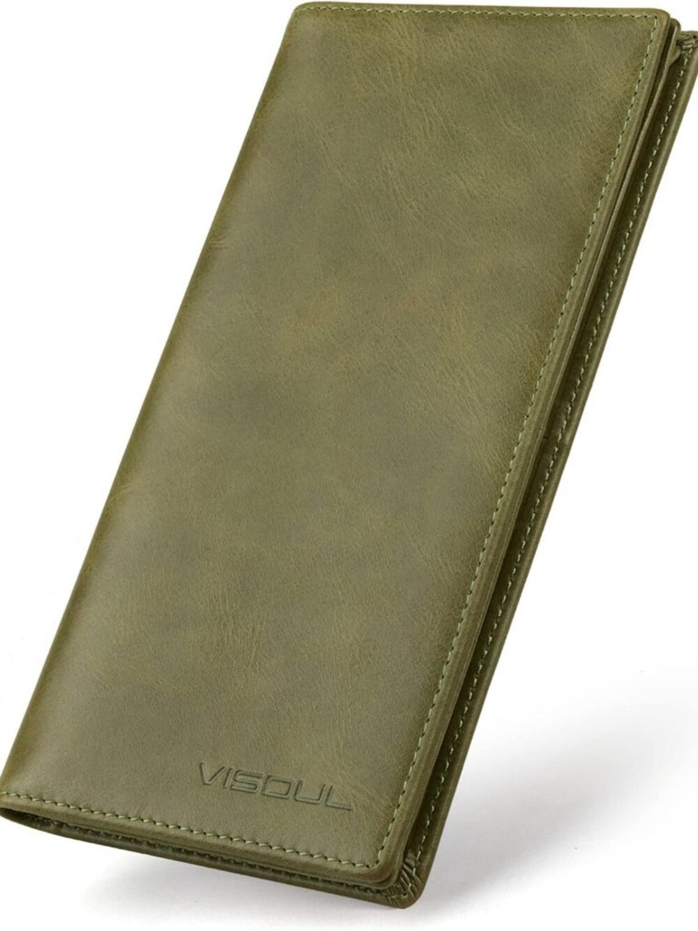 RFID Blocking Leather Checkbook Wallet for Men, Long Bifold with 11 Card Slots